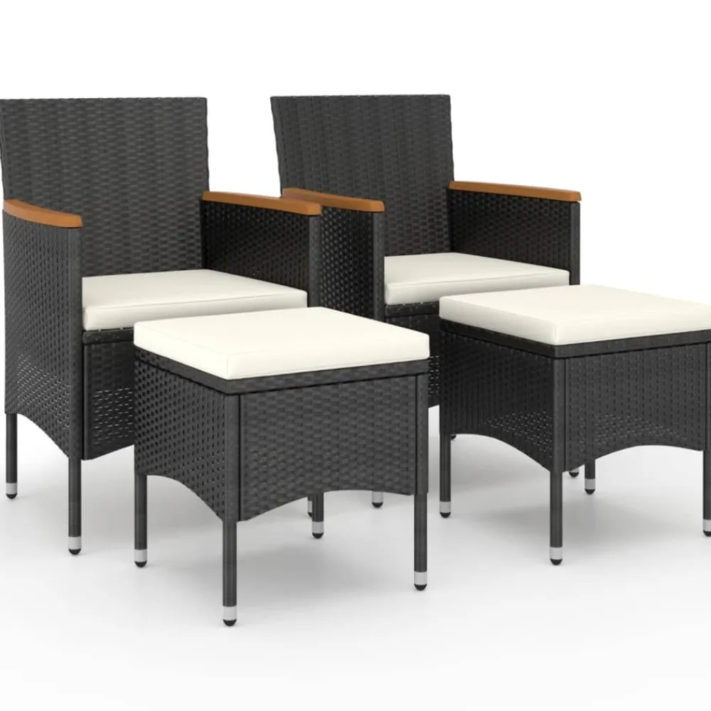 Maison Exclusive Tables Et Chaises De Jardin | - Jeu de chaise et tabouret de jardin 4 pcs résine tressée noir