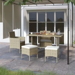 Maison Exclusive - Jeu de chaise et tabouret de jardin 4 pcs résine tressée beige Sale