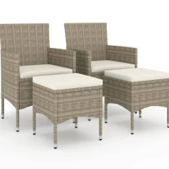 Maison Exclusive - Jeu de chaise et tabouret de jardin 4 pcs résine tressée beige Sale