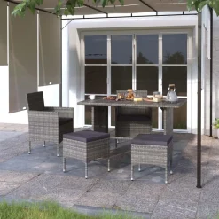 Maison Exclusive - Jeu de chaise et tabouret de jardin 4 pcs résine tressée gris Outlet