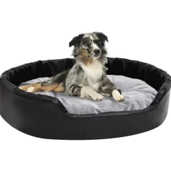 Maison Exclusive Niches, Paniers Et Transports | - Lit chiens noir et gris 90x79x20 cm peluche et similicuir