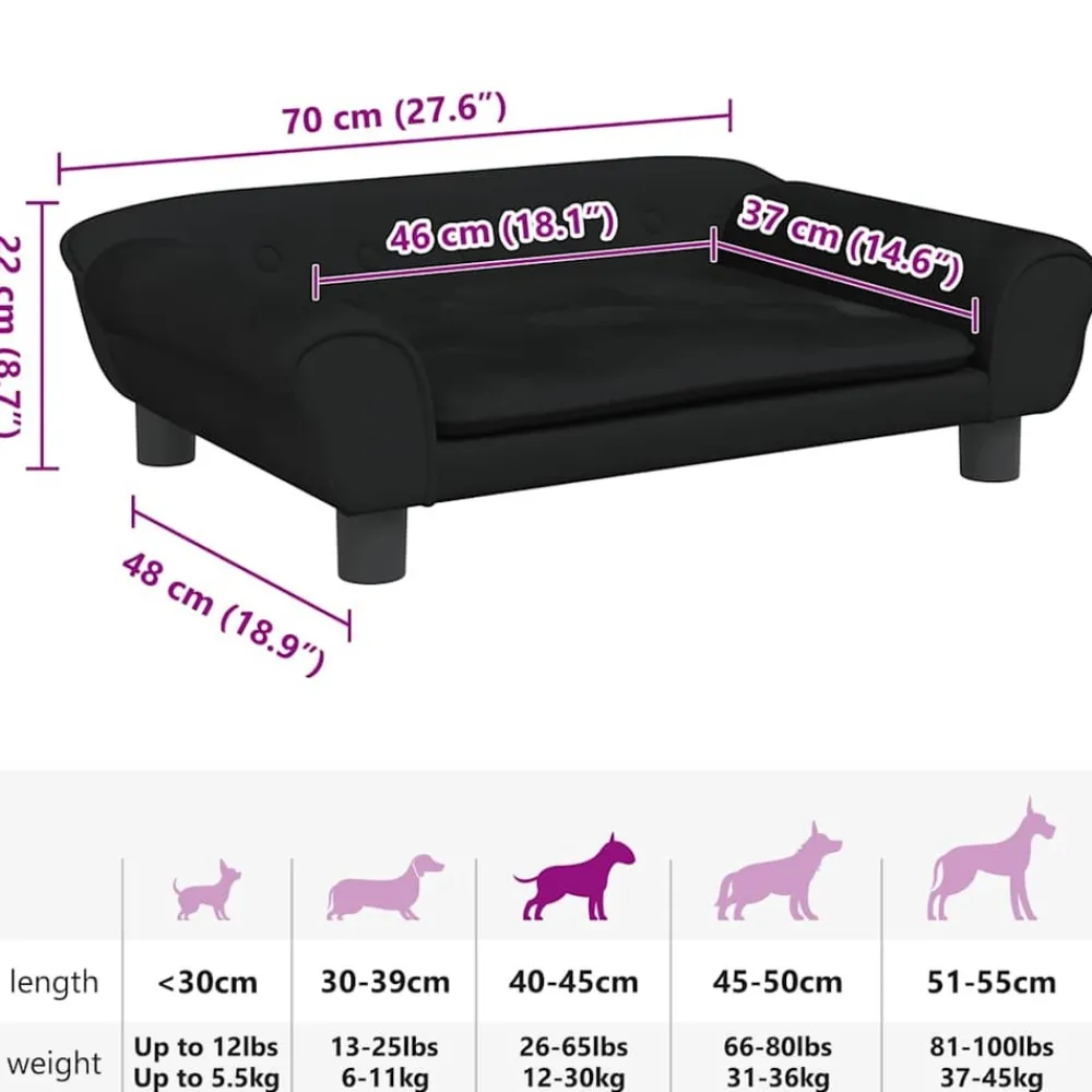 Maison Exclusive Niches, Paniers Et Transports | - Lit pour chien noir 70x48x22 cm velours