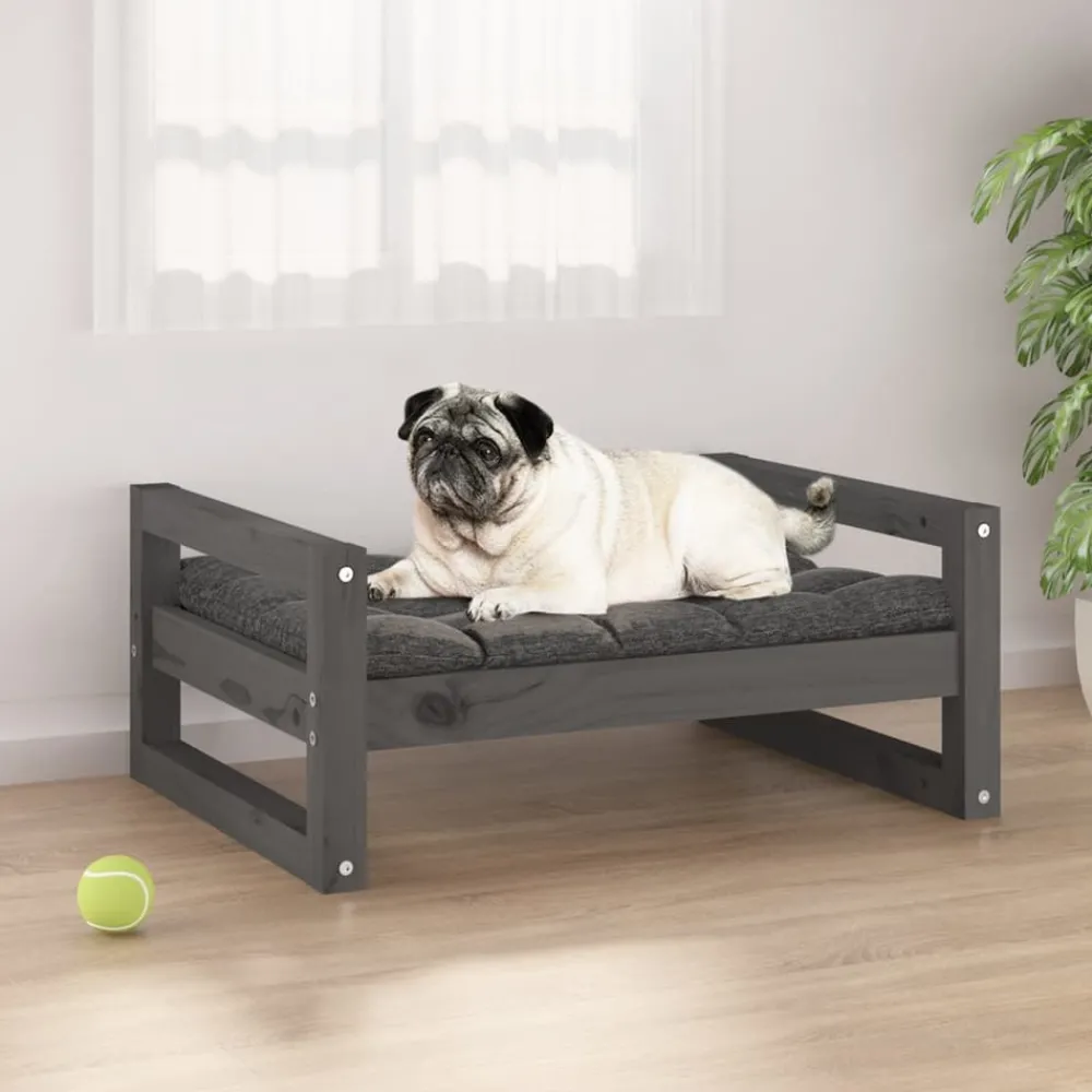 Maison Exclusive Niches, Paniers Et Transports | - Lit pour chien gris 65,5x50,5x28 cm bois de pin solide