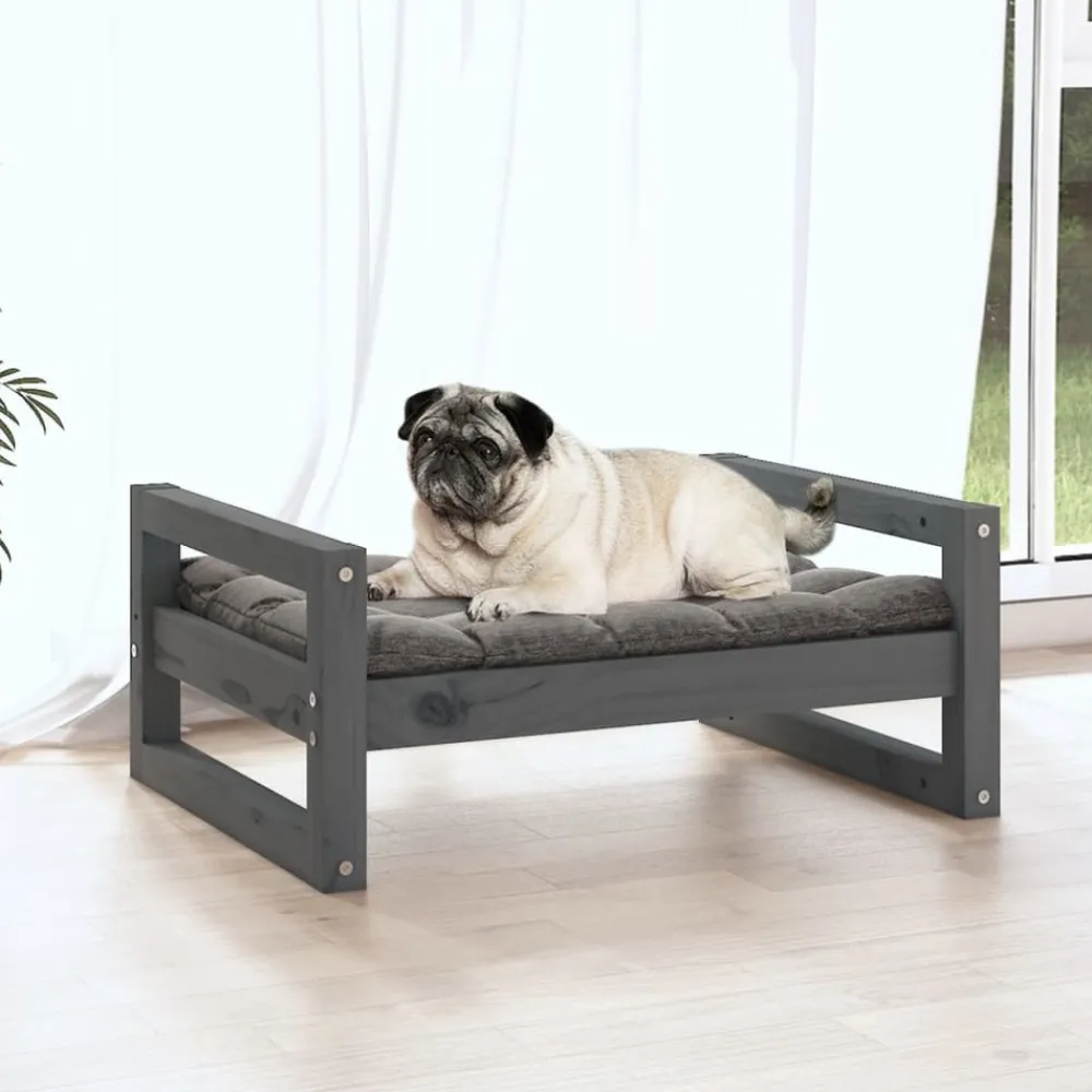 Maison Exclusive Niches, Paniers Et Transports | - Lit pour chien gris 65,5x50,5x28 cm bois de pin solide