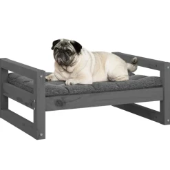 Maison Exclusive Niches, Paniers Et Transports | - Lit pour chien gris 65,5x50,5x28 cm bois de pin solide
