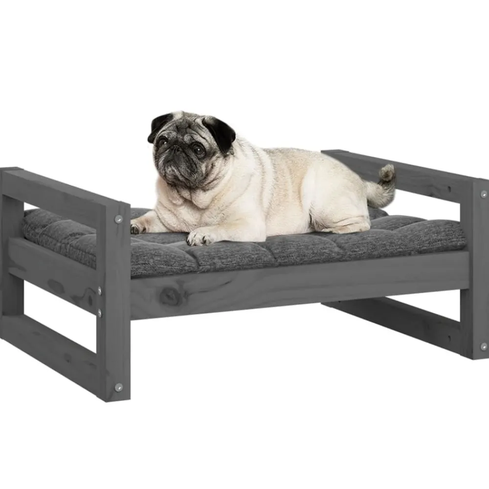 Maison Exclusive Niches, Paniers Et Transports | - Lit pour chien gris 65,5x50,5x28 cm bois de pin solide