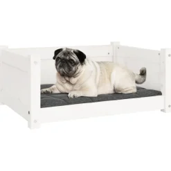 Maison Exclusive Niches, Paniers Et Transports | - Lit pour chien blanc 65,5x50,5x28 cm bois de pin solide