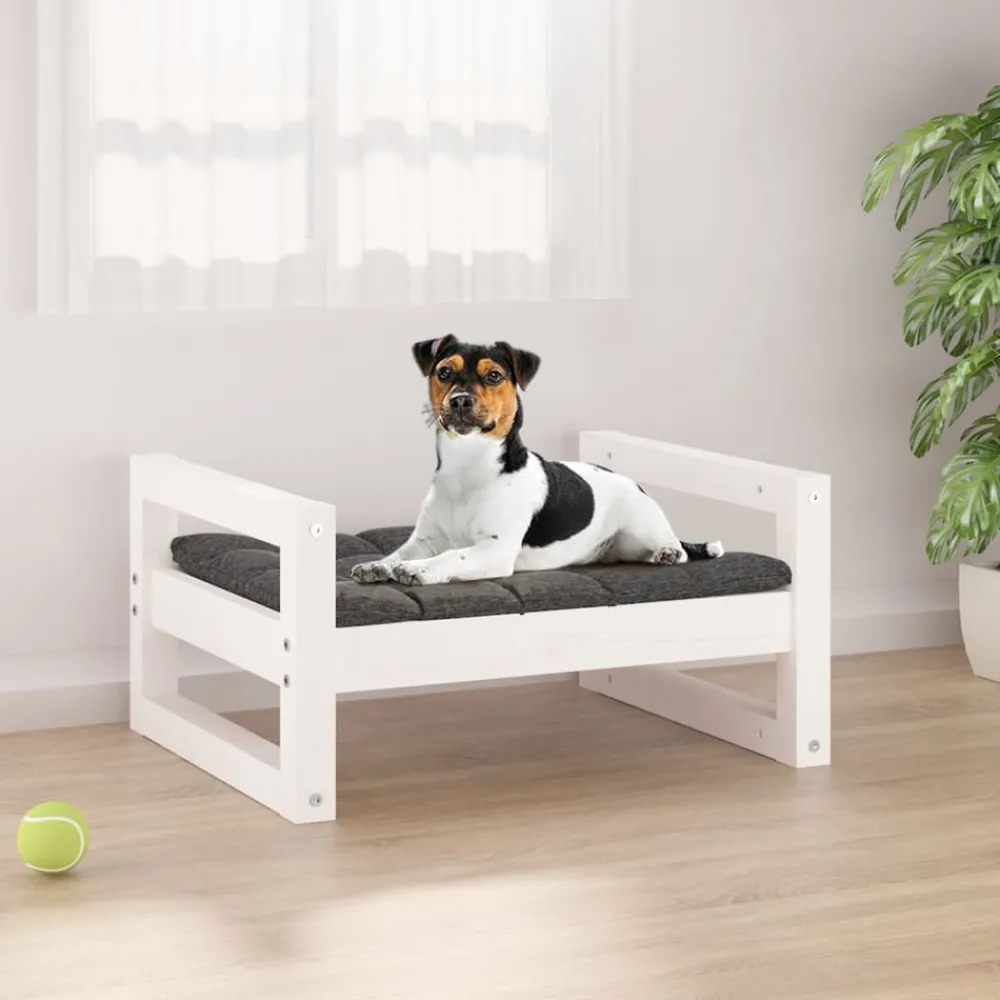 Maison Exclusive Niches, Paniers Et Transports | - Lit pour chien blanc 55,5x45,5x28 cm bois de pin solide