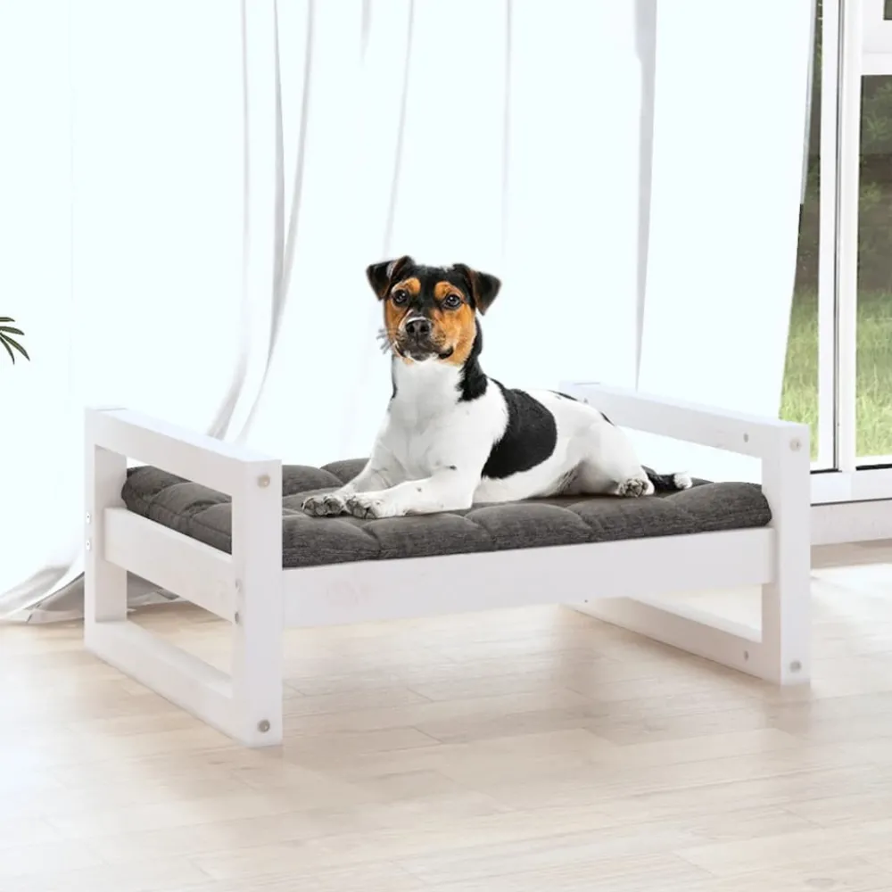 Maison Exclusive Niches, Paniers Et Transports | - Lit pour chien blanc 55,5x45,5x28 cm bois de pin solide