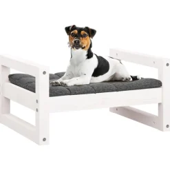 Maison Exclusive Niches, Paniers Et Transports | - Lit pour chien blanc 55,5x45,5x28 cm bois de pin solide