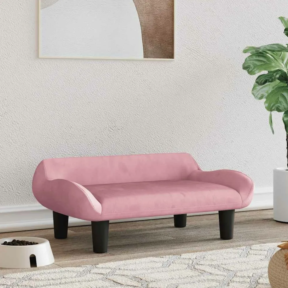 Maison Exclusive Niches, Paniers Et Transports | - Lit pour chien rose 70x40x24 cm velours