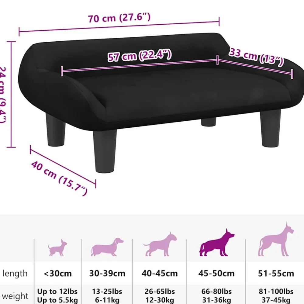 Maison Exclusive Niches, Paniers Et Transports | - Lit pour chien noir 70x40x24 cm velours