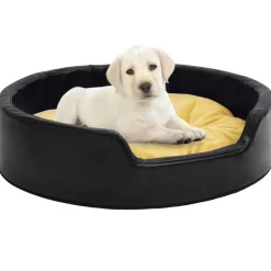 Maison Exclusive Niches, Paniers Et Transports | - Lit pour chiens noir et jaune 99x89x21 cm peluche et similicuir