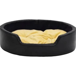 Maison Exclusive Niches, Paniers Et Transports | - Lit pour chiens noir et jaune 99x89x21 cm peluche et similicuir