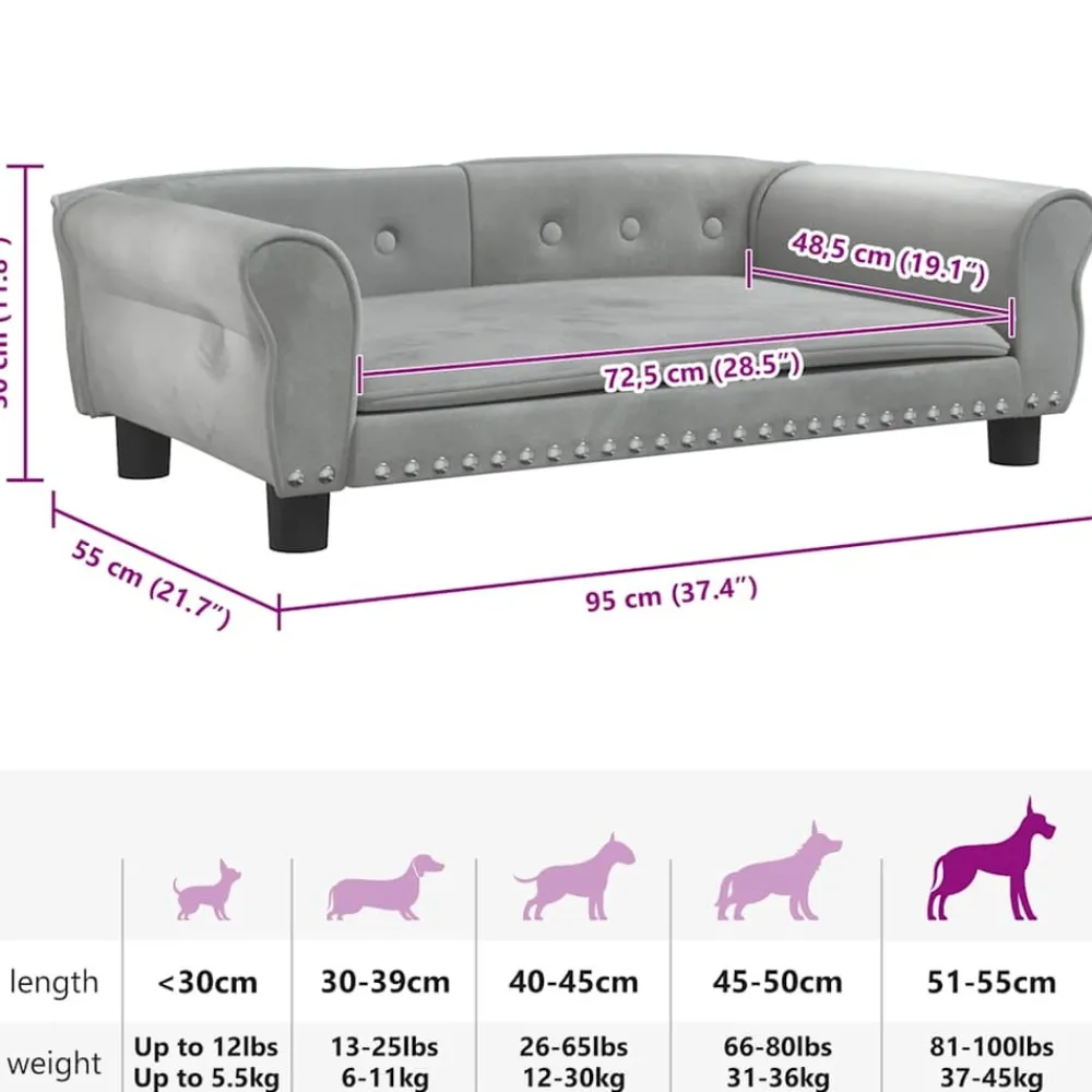 Maison Exclusive - Lit pour chien gris clair 95x55x30 cm velours Online