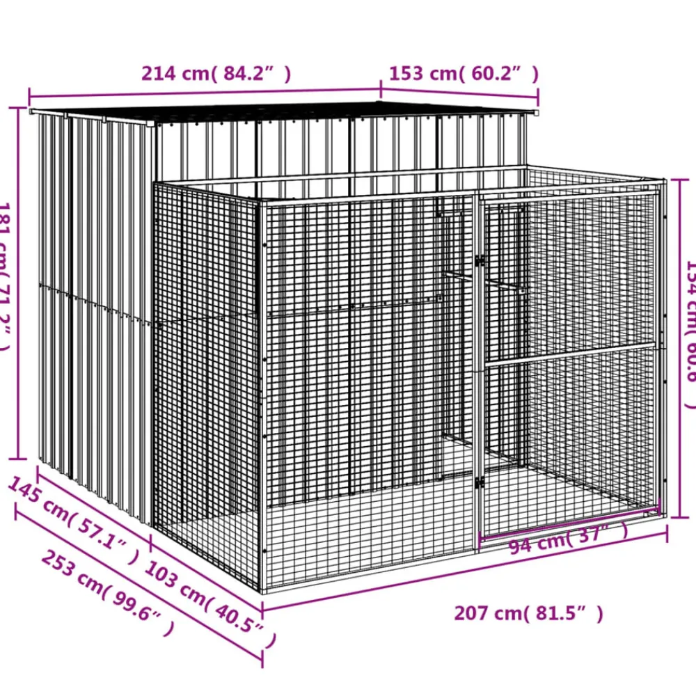 Maison Exclusive - Niche pour chien avec cour anthracite 214x253x181 cm Discount