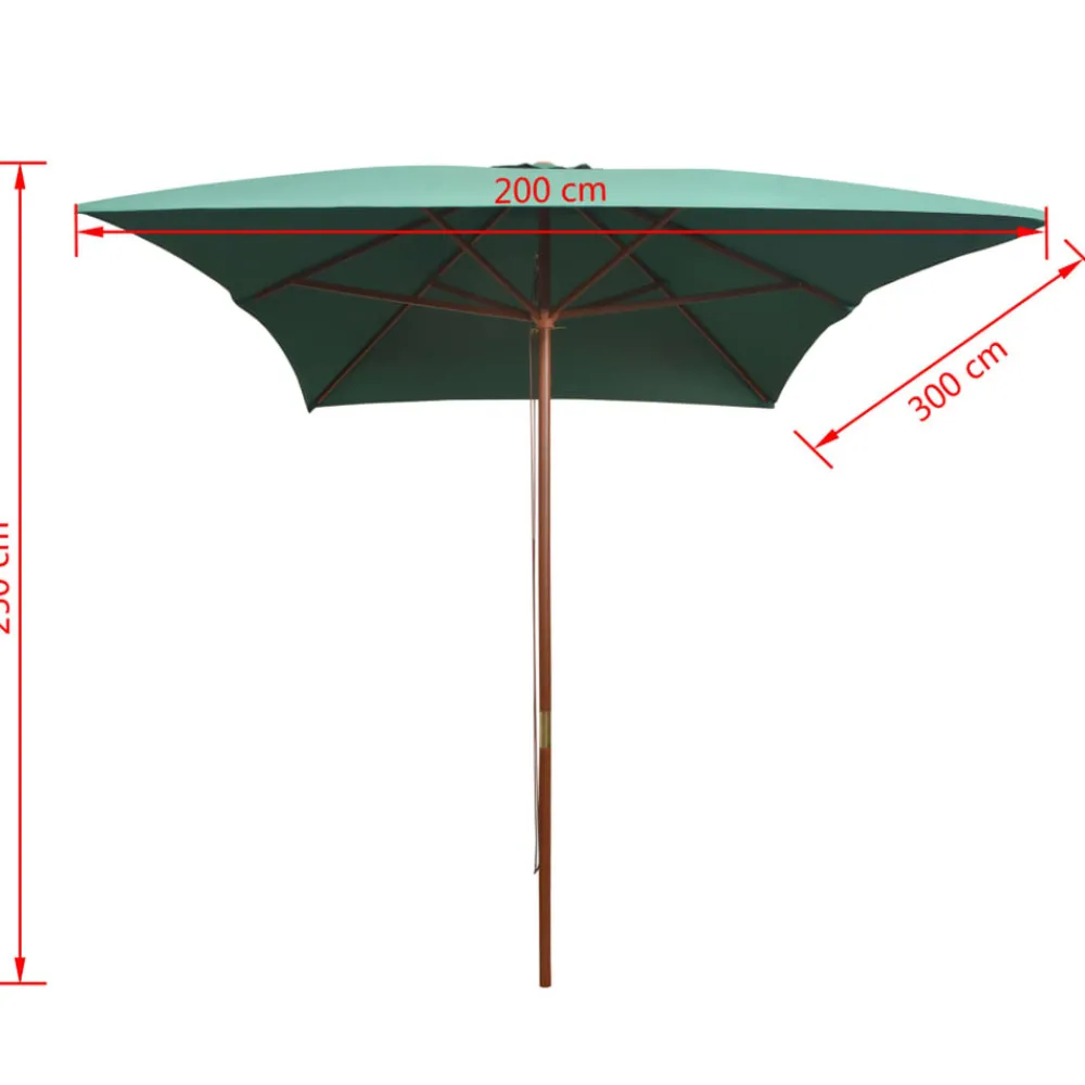 Maison Exclusive Parasols, Voiles D’Ombrage | - Parasol avec poteau en bois 200 x 300 cm vert