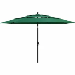 Maison Exclusive - Parasol de jardin à 3 niveaux avec mât en aluminium vert 3,5 m New