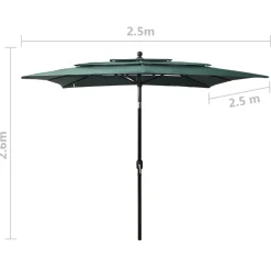 Maison Exclusive Parasols, Voiles D’Ombrage | - Parasol de jardin à 3 niveaux avec mât en aluminium vert