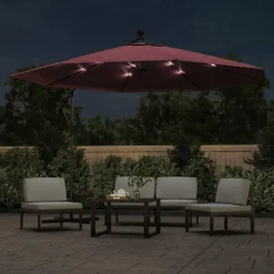 Maison Exclusive - Parasol de jardin en porte-à-faux lumières led rouge bordeaux