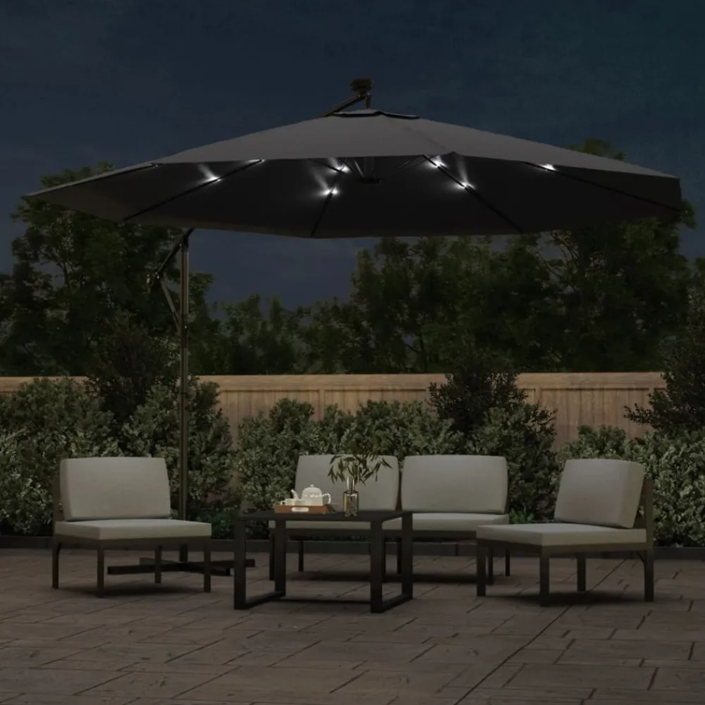 Maison Exclusive - Parasol de jardin en porte-à-faux avec lumières led noir 350 cm Outlet