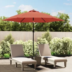 Maison Exclusive Parasols, Voiles D’Ombrage | - Parasol de jardin en porte-à-feux et lumières led mât en métal