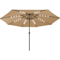 Maison Exclusive Parasols, Voiles D’Ombrage | - Parasol de jardin avec lumières led et mât en métal 400cm taupe
