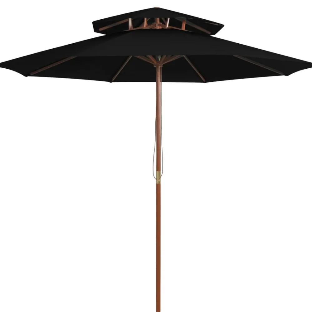 Maison Exclusive - Parasol à deux étages avec mât en bois noir 270 cm Discount
