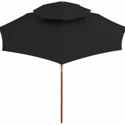 Maison Exclusive - Parasol à deux étages avec mât en bois noir 270 cm Discount
