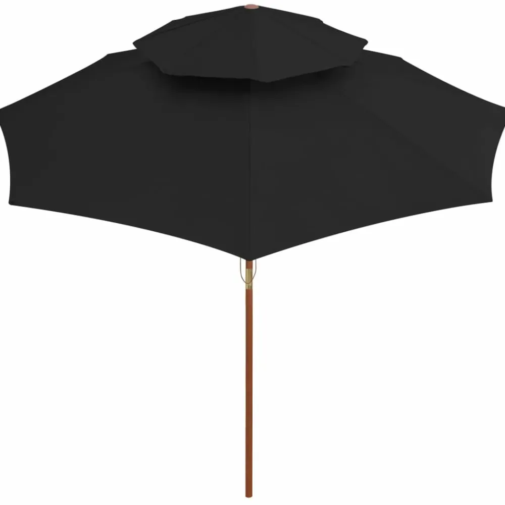 Maison Exclusive - Parasol à deux étages avec mât en bois noir 270 cm Discount
