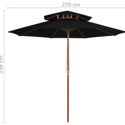 Maison Exclusive - Parasol à deux étages avec mât en bois noir 270 cm Discount