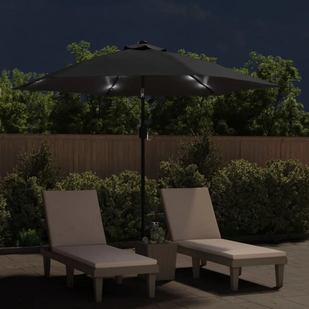 Maison Exclusive - Parasol d'extérieur avec lumières led et mât en acier noir Best