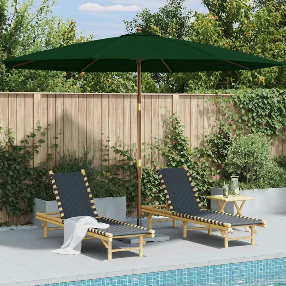 Maison Exclusive Parasols, Voiles D’Ombrage | - Parasol d'extérieur avec mât en bois 350 cm vert