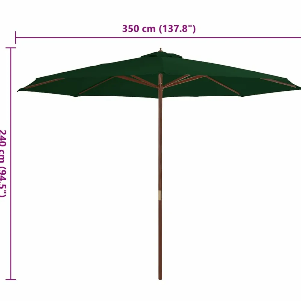 Maison Exclusive Parasols, Voiles D’Ombrage | - Parasol d'extérieur avec mât en bois 350 cm vert