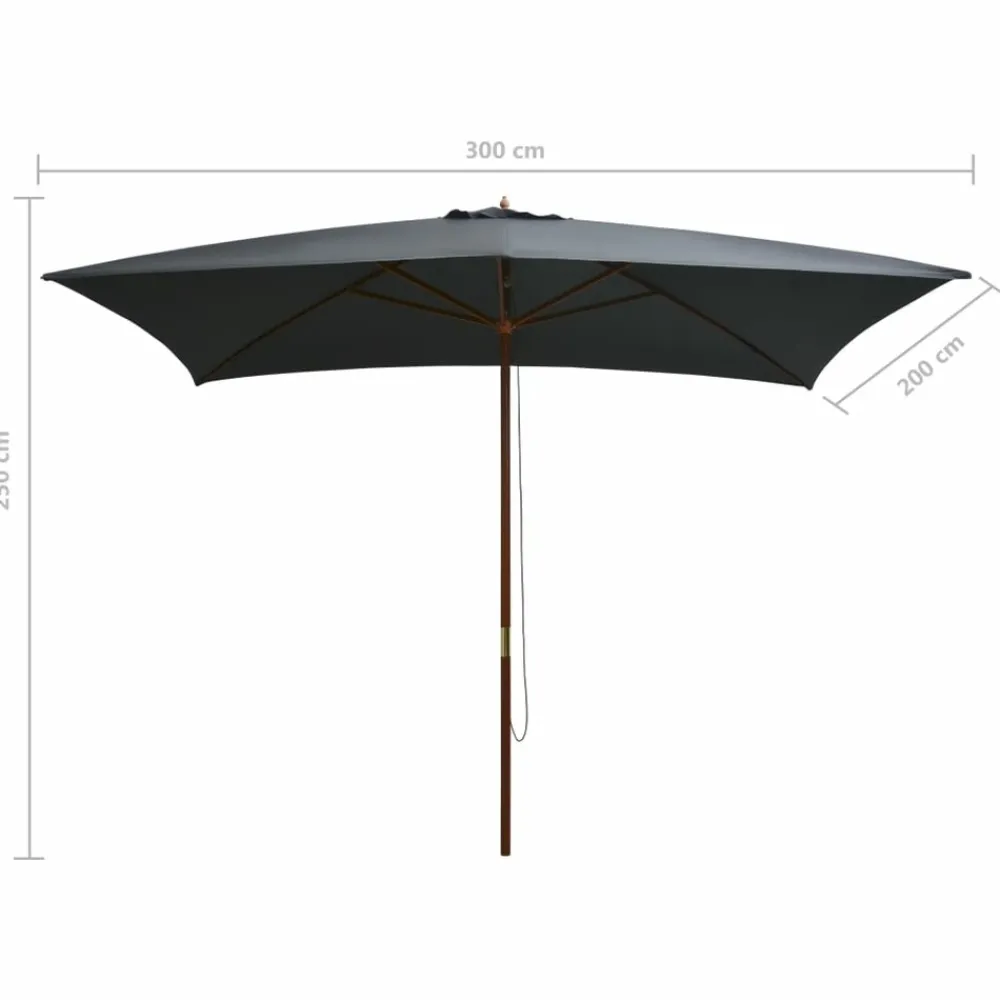 Maison Exclusive Parasols, Voiles D’Ombrage | - Parasol d'extérieur avec mât en bois 200x300 cm anthracite