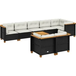 Maison Exclusive Salons De Jardin | - Salon de jardin 9 pcs avec coussins noir résine tressée