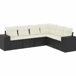 Maison Exclusive Salons De Jardin | - Salon de jardin 6 pcs avec coussins noir résine tressée