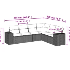 Maison Exclusive Salons De Jardin | - Salon de jardin 6 pcs avec coussins noir résine tressée