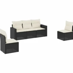 Maison Exclusive Salons De Jardin | - Salon de jardin 5 pcs avec coussins noir résine tressée