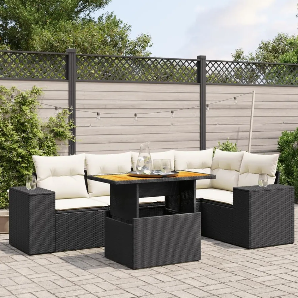 Maison Exclusive - Salon de jardin 6 pcs avec coussins noir résine tressée