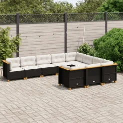Maison Exclusive - Salon de jardin 10 pcs avec coussins noir résine tressée Discount