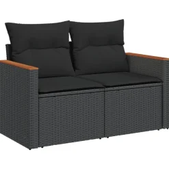Maison Exclusive Salons De Jardin | - Salon de jardin 11 pcs avec coussins noir résine tressée