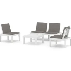 Maison Exclusive Salons De Jardin | - Salon de jardin 5 pcs avec coussins gris résine tressée