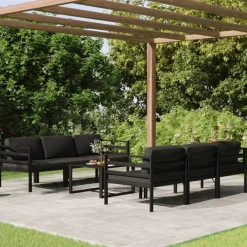 Maison Exclusive Salons De Jardin | - Salon de jardin 8 pcs avec coussins noir résine tressée