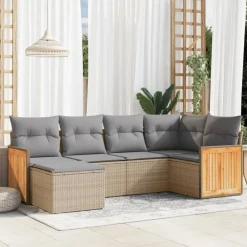 Maison Exclusive Salons De Jardin | - Salon de jardin avec coussins 7 pcs beige résine tressée