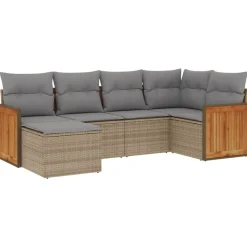 Maison Exclusive Salons De Jardin | - Salon de jardin avec coussins 7 pcs beige résine tressée