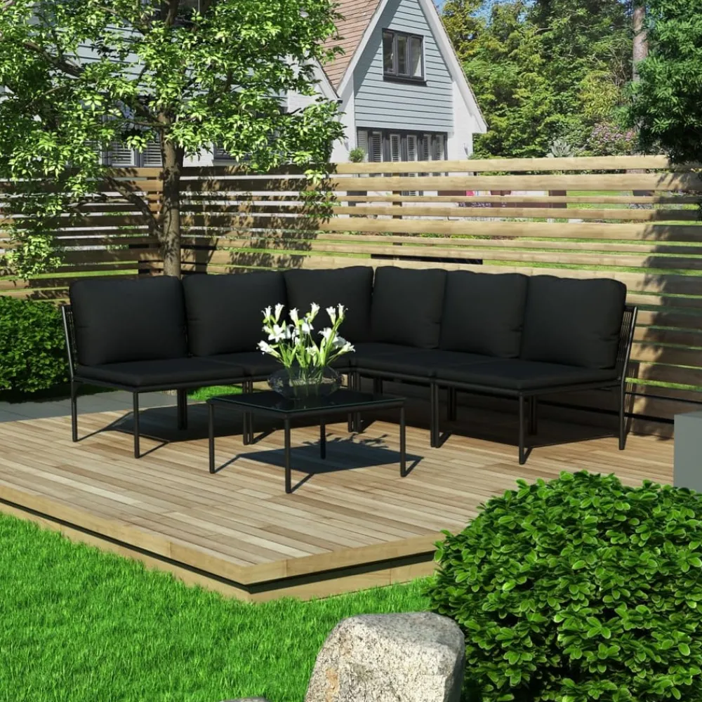 Maison Exclusive - Salon de jardin 6 pcs avec coussins noir pvc