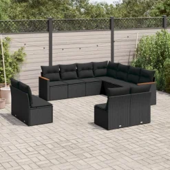 Maison Exclusive Salons De Jardin | - Salon de jardin 9 pcs avec coussins noir résine tressée