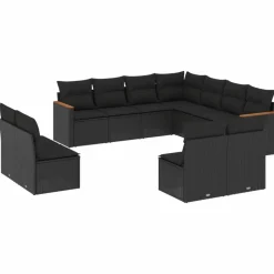 Maison Exclusive Salons De Jardin | - Salon de jardin 9 pcs avec coussins noir résine tressée