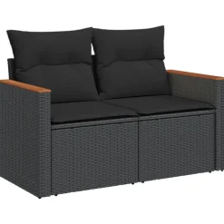 Maison Exclusive Salons De Jardin | - Salon de jardin 9 pcs avec coussins noir résine tressée